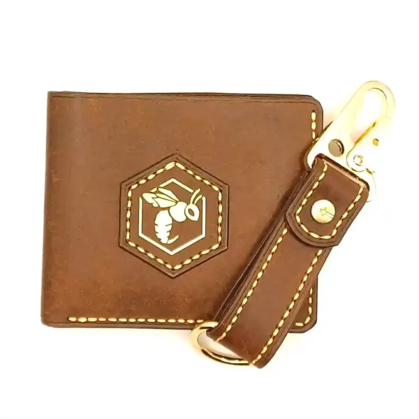 ensemble portefeuille pueblo et porte-clé cuir couleur brun foncé ( castagno )