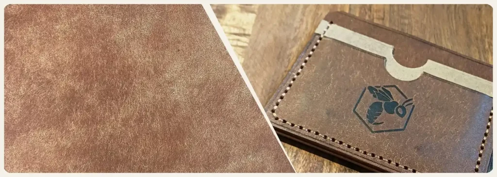 zoom sur cuir pleine fleur Pueblo hazelnut de Badalassi Carlo et porte-cartes