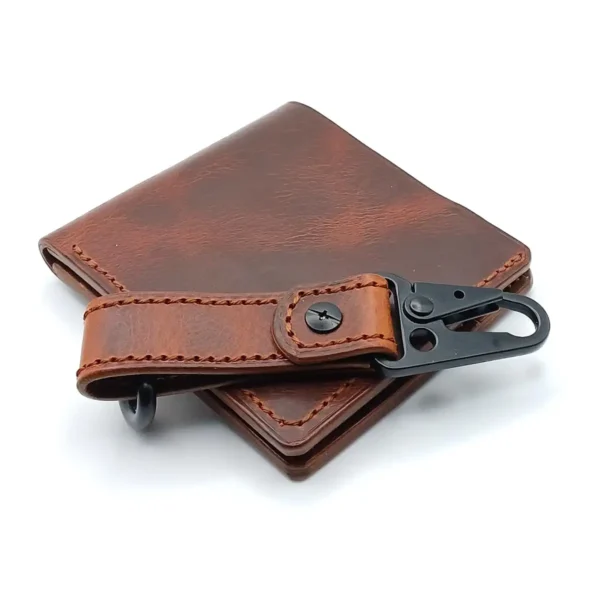 ensemble portefeuille cuir classique et porte-clé edc ocre rouge